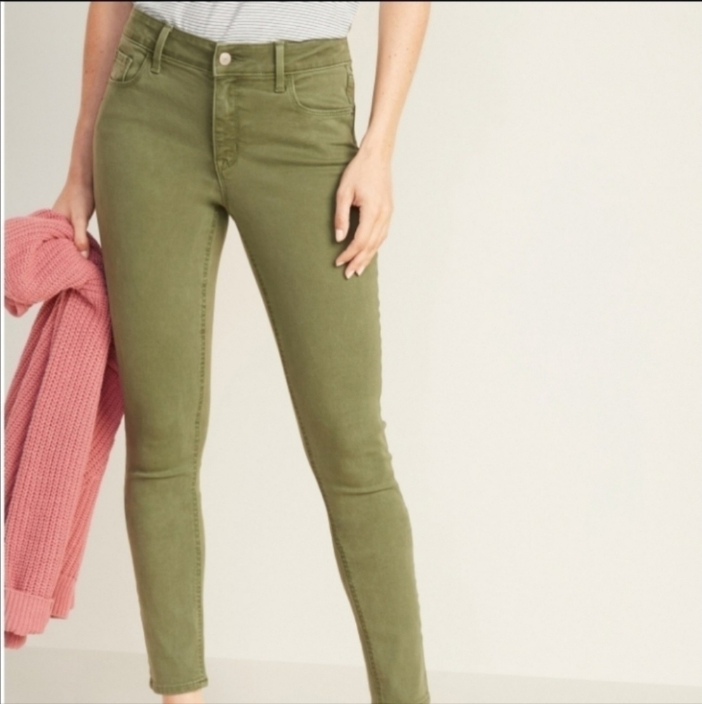 Old Navy Rockstar Super Skinny Colored Jeans Olive Green Women's 4 Ankle Fitted